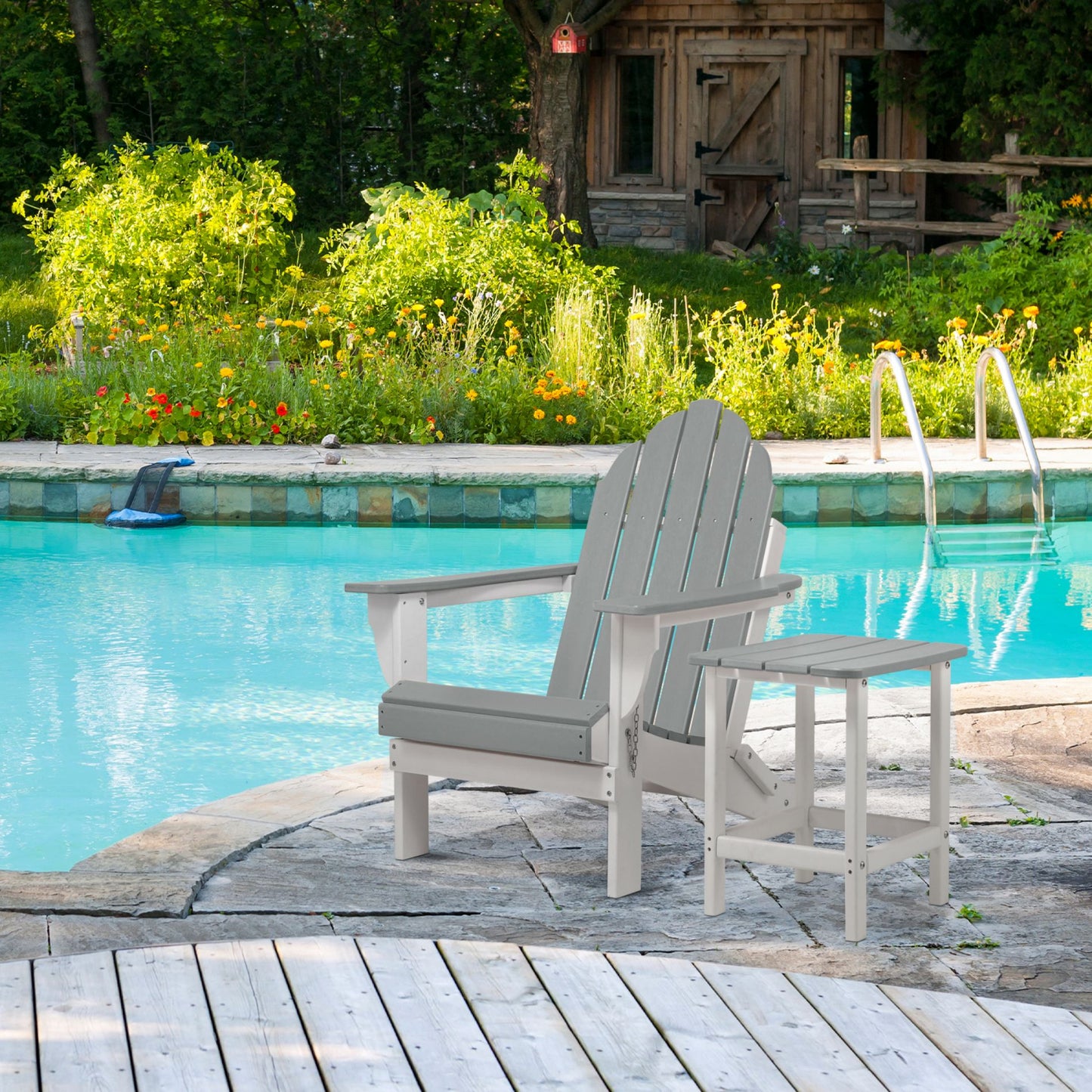 18x14.6x19 inch Outdoor Side Table, Square Adirondack Patio End Table for Patio, Pool, Porch