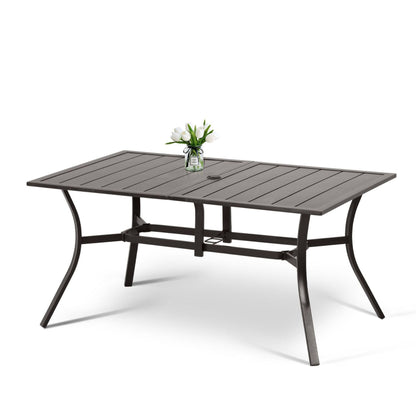 59x38 inch Patio Dining Table for 6 People, Metal Outdoor Table with Adjustable Umbrella Hole