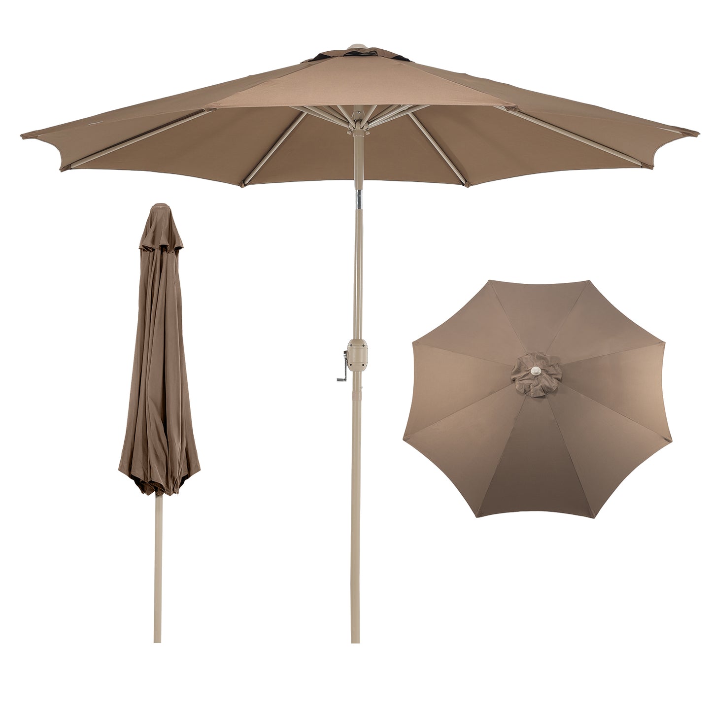 9 ft. Outdoor Patio Market Umbrella with 8 Sturdy Ribs, Push Button Tilt and Crank