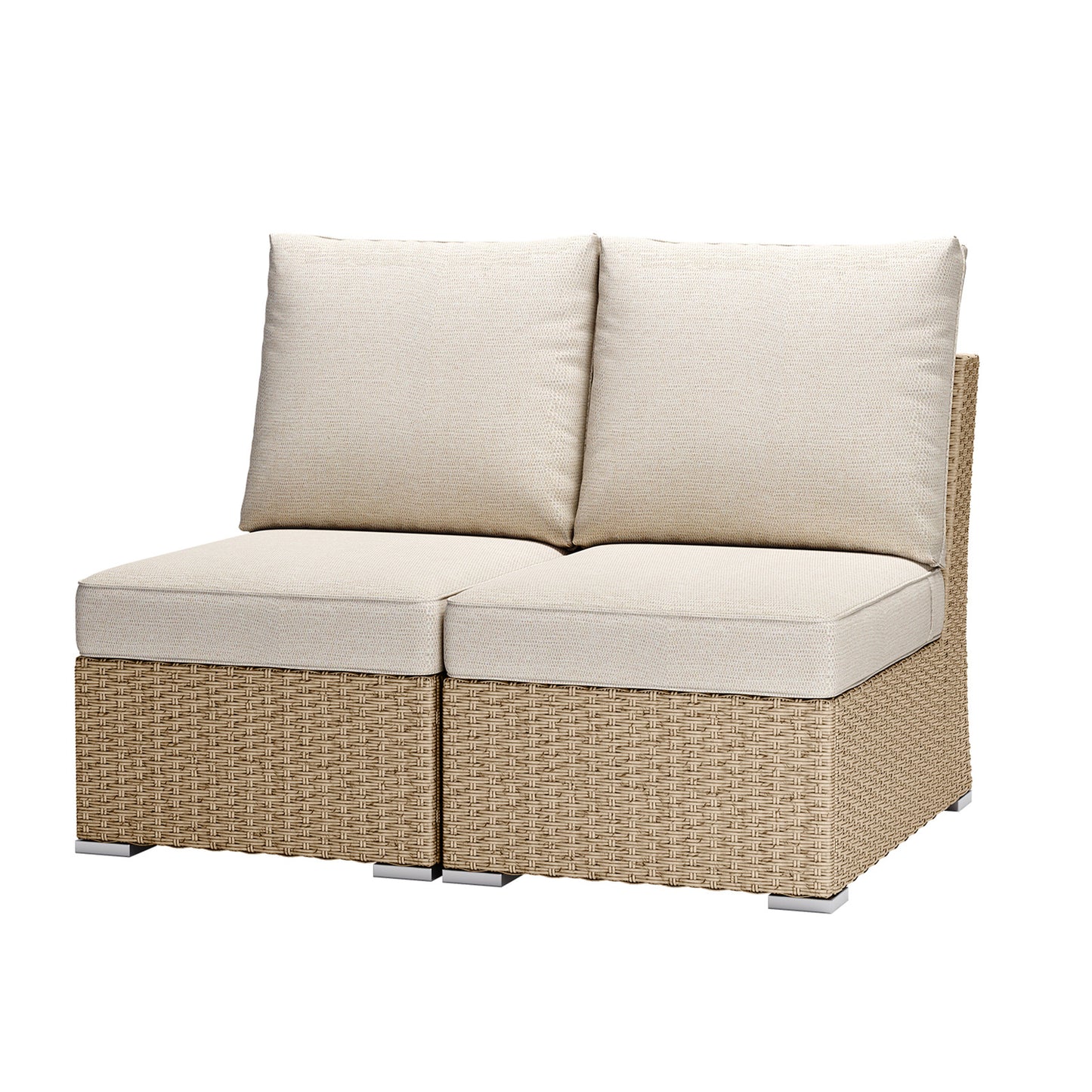 Patio Armless Sofa Set of 2 with Beige Cushions – Chic Outdoor Entertaining