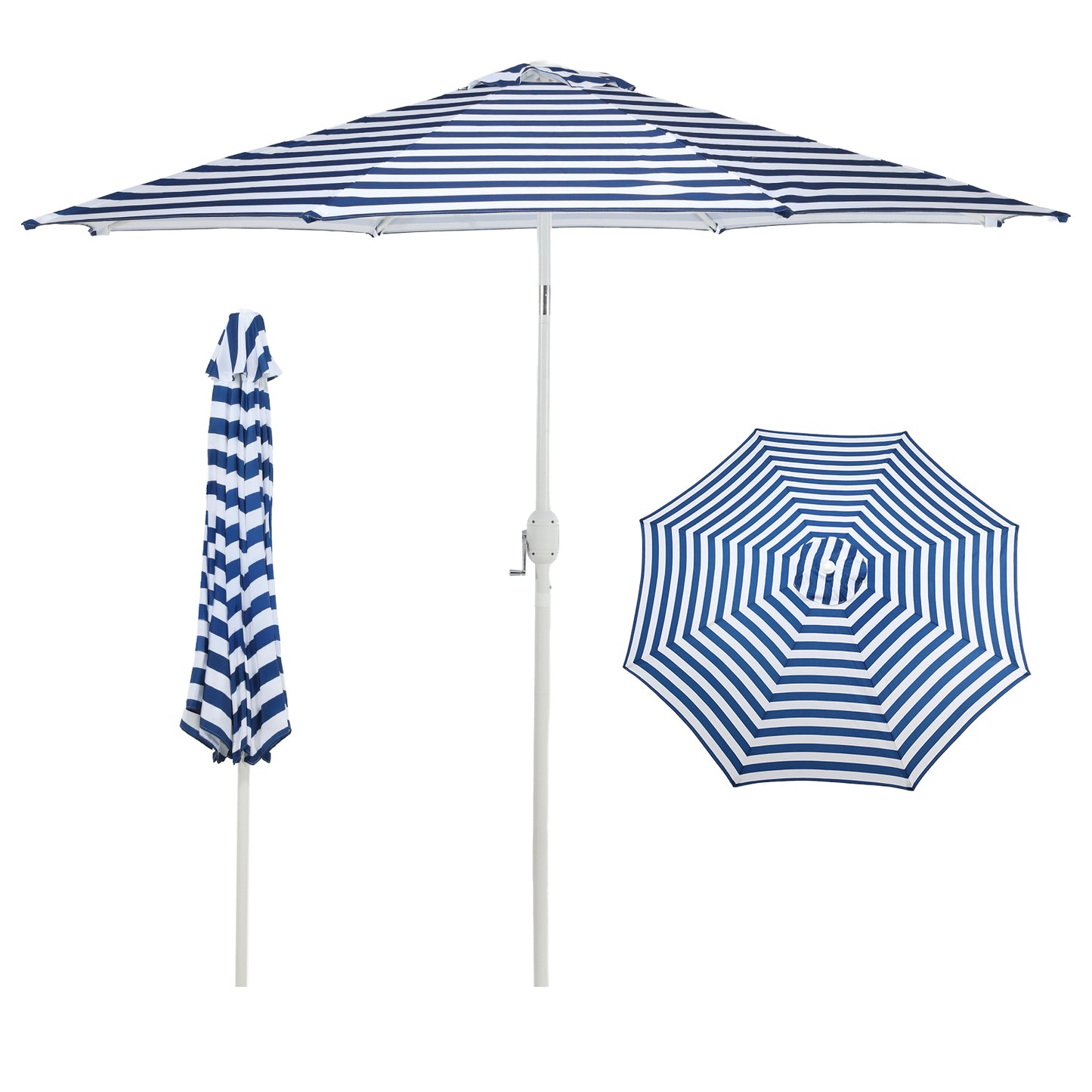 9 ft. Outdoor Patio Market Umbrella with 8 Sturdy Ribs, Push Button Tilt and Crank