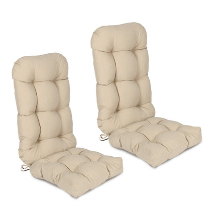 Outdoor High Back Tufted Adirondack Chair Cushion, Patio Rocking Chair Cushions with Ties, Set of 2, Khaki