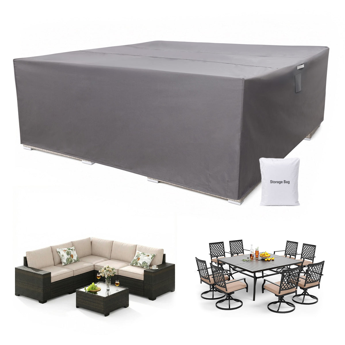Outdoor Patio Furniture Set Cover, Gray, Square
