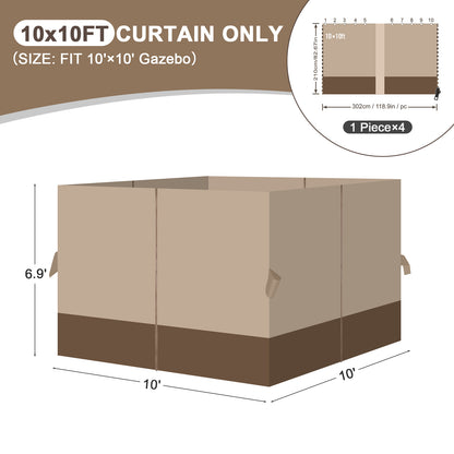 Outdoor Gazebo Curtains, 4 Panels Privacy Sidewall Replacement (Curtain Only) - Sand Yellow and Brown