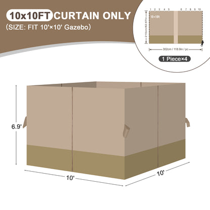 Outdoor Gazebo Curtains, 4 Panels Privacy Sidewall Replacement (Curtain Only) - Sand Yellow and Khaki