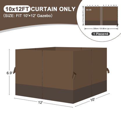 Outdoor Gazebo Curtains, 4 Panels Privacy Sidewall Replacement (Curtain Only) - Brown and Coffee