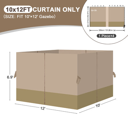 Outdoor Gazebo Curtains, 4 Panels Privacy Sidewall Replacement (Curtain Only) - Sand Yellow and Khaki