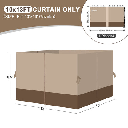 Outdoor Gazebo Curtains, 4 Panels Privacy Sidewall Replacement (Curtain Only) - Sand Yellow and Brown