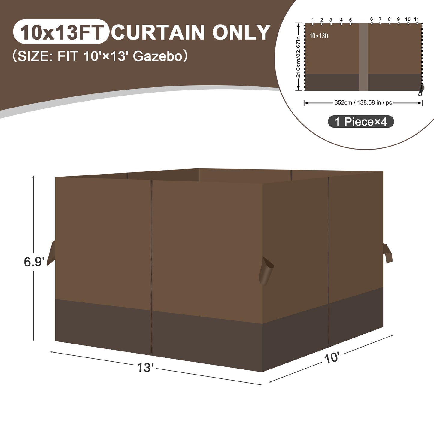 Outdoor Gazebo Curtains, 4 Panels Privacy Sidewall Replacement (Curtain Only) - Brown and Coffee
