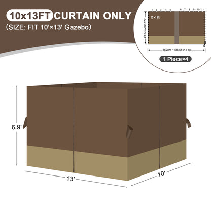 Outdoor Gazebo Curtains, 4 Panels Privacy Sidewall Replacement (Curtain Only) - Coffee and Khaki