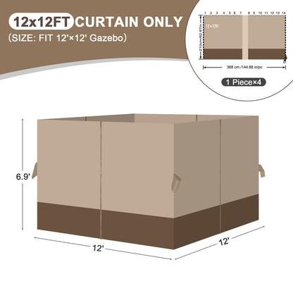 Outdoor Gazebo Curtains, 4 Panels Privacy Sidewall Replacement (Curtain Only) - Sand Yellow and Brown