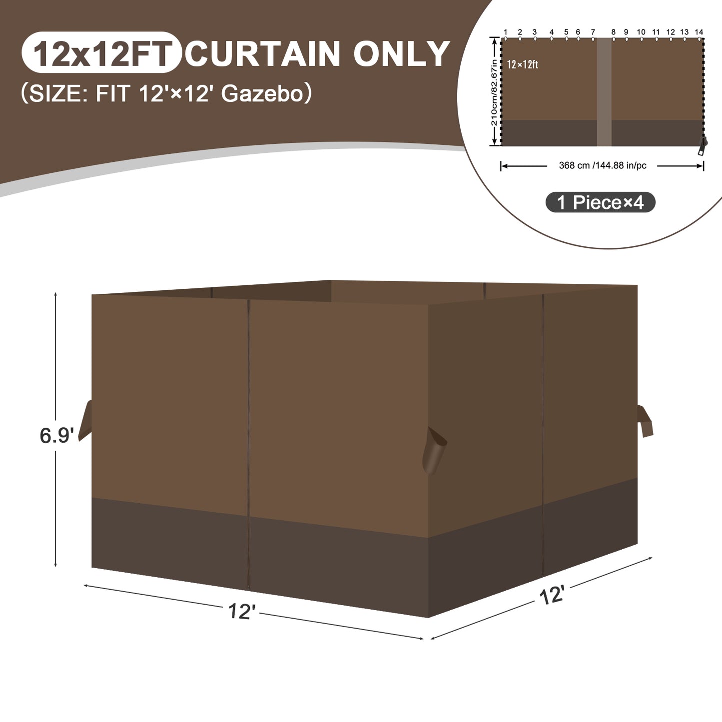 Outdoor Gazebo Curtains, 4 Panels Privacy Sidewall Replacement (Curtain Only) - Brown and Coffee