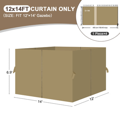 Outdoor Gazebo Curtains, 4 Panels Privacy Sidewall Replacement (Curtain Only) - Khaki