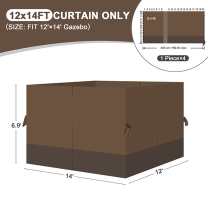 Outdoor Gazebo Curtains, 4 Panels Privacy Sidewall Replacement (Curtain Only) - Brown and Coffee