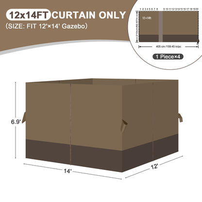 Outdoor Gazebo Curtains, 4 Panels Privacy Sidewall Replacement (Curtain Only) - Light Coffee and Coffee