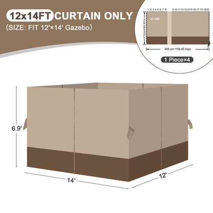 Outdoor Gazebo Curtains, 4 Panels Privacy Sidewall Replacement (Curtain Only) - Sand Yellow and Brown
