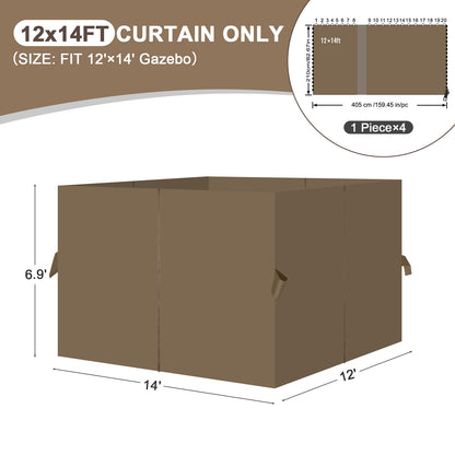 Outdoor Gazebo Curtains, 4 Panels Privacy Sidewall Replacement (Curtain Only) - Light Coffee