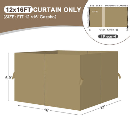 Outdoor Gazebo Curtains, 4 Panels Privacy Sidewall Replacement (Curtain Only) - Khaki
