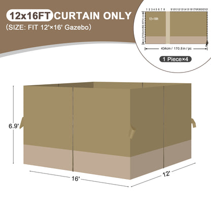 Outdoor Gazebo Curtains, 4 Panels Privacy Sidewall Replacement (Curtain Only) - Khaki and Sand Yellow