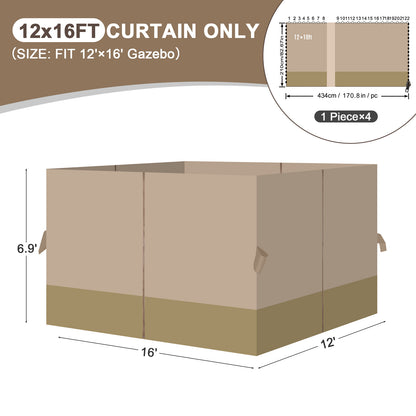 Outdoor Gazebo Curtains, 4 Panels Privacy Sidewall Replacement (Curtain Only) - Sand Yellow and Khaki