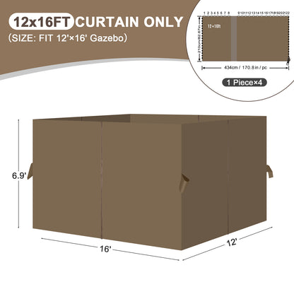 Outdoor Gazebo Curtains, 4 Panels Privacy Sidewall Replacement (Curtain Only) - Light Coffee