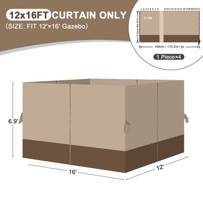 Outdoor Gazebo Curtains, 4 Panels Privacy Sidewall Replacement (Curtain Only) - Sand Yellow and Brown