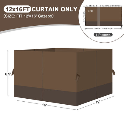 Outdoor Gazebo Curtains, 4 Panels Privacy Sidewall Replacement (Curtain Only) - Brown and Coffee