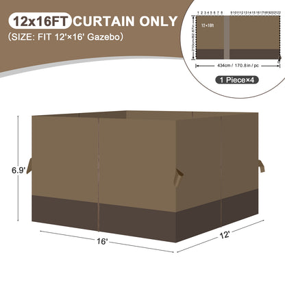 Outdoor Gazebo Curtains, 4 Panels Privacy Sidewall Replacement (Curtain Only) - Light Coffee and Coffee