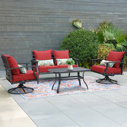 Patio Deep Chair Cushion, 2 Back 2 Seater 2 Pillow, Red