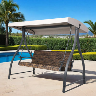 3-Seat Outdoor Rattan Patio Swing with Adjustable Canopy Aoodor 