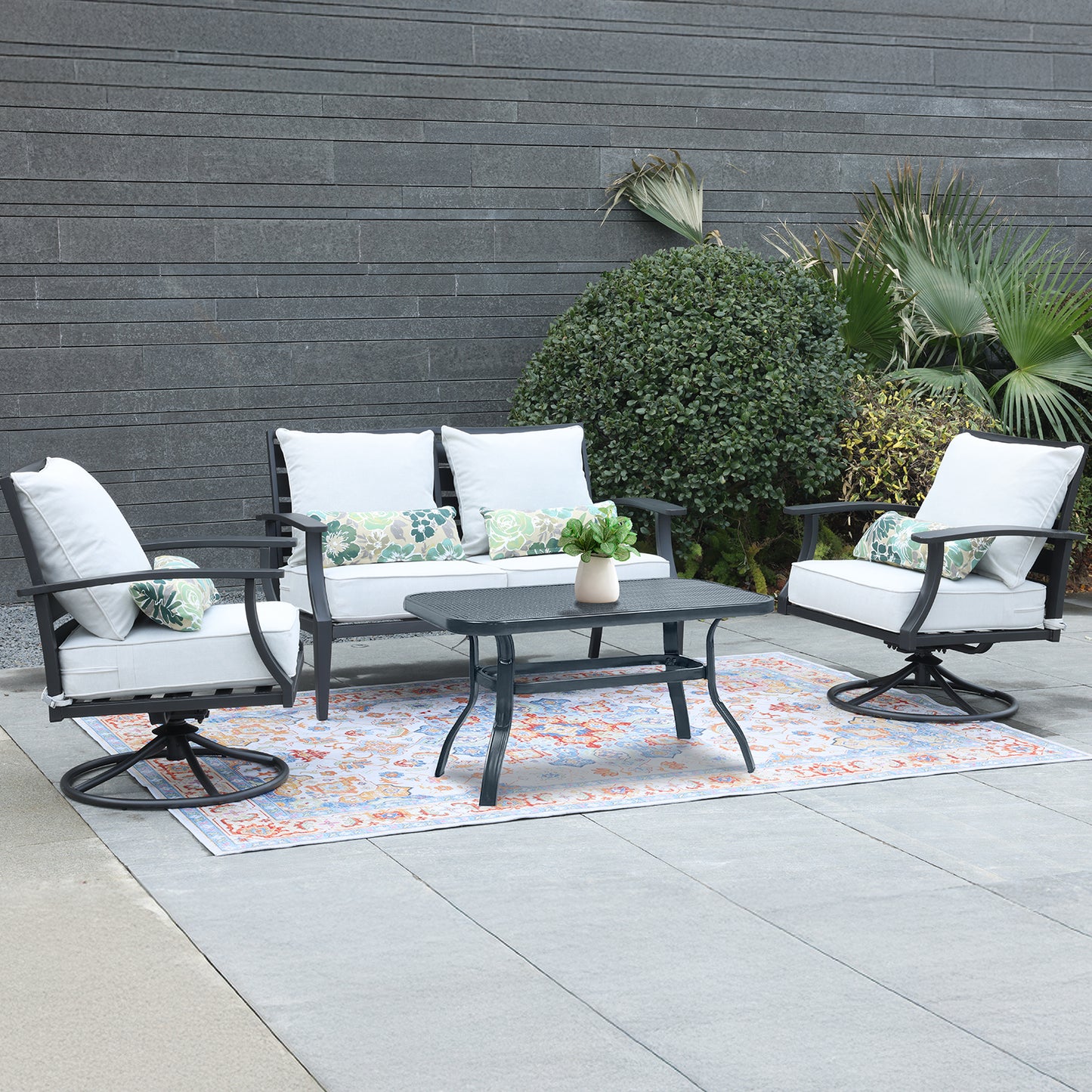 Patio Deep Chair Cushion, 2 Back 2 Seater 2 Pillow, Light Gray