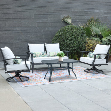 Patio Deep Chair Cushion, 2 Back 2 Seater 2 Pillow, Light Gray Aoodor 