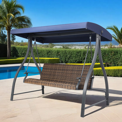 3-Seat Outdoor Rattan Patio Swing with Adjustable Canopy