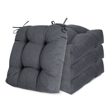 19x19x5 Inch Tufted Outdoor Chair Cushions, Water and Fade Resistant Polyester Dining Chair Pads with Ties - Dark Gray