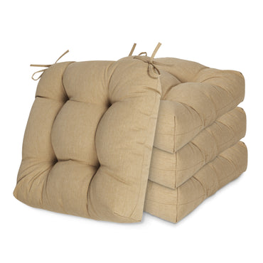 19x19x5 Inch Tufted Outdoor Chair Cushions, Water and Fade Resistant Polyester Dining Chair Pads with Ties - Brown