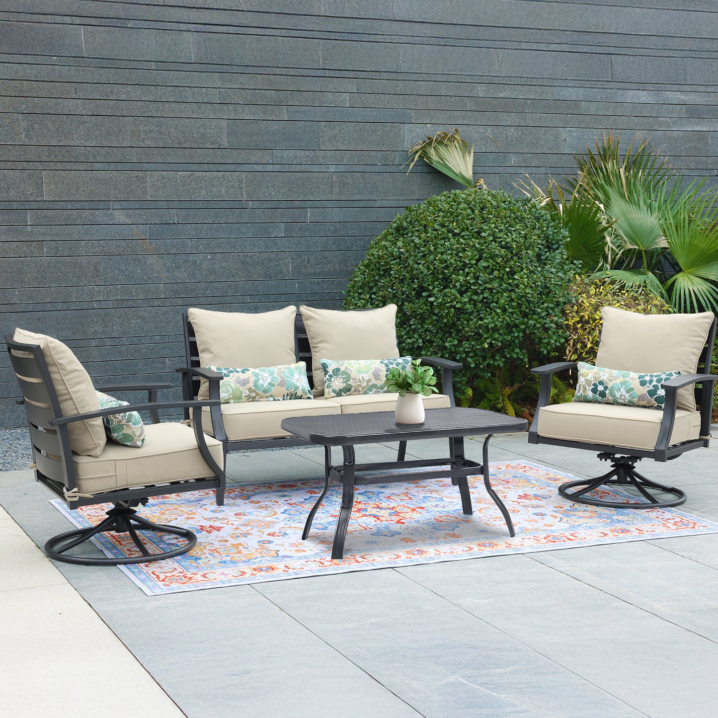 Patio Deep Chair Cushion, 2 Back 2 Seater 2 Pillow, Brown