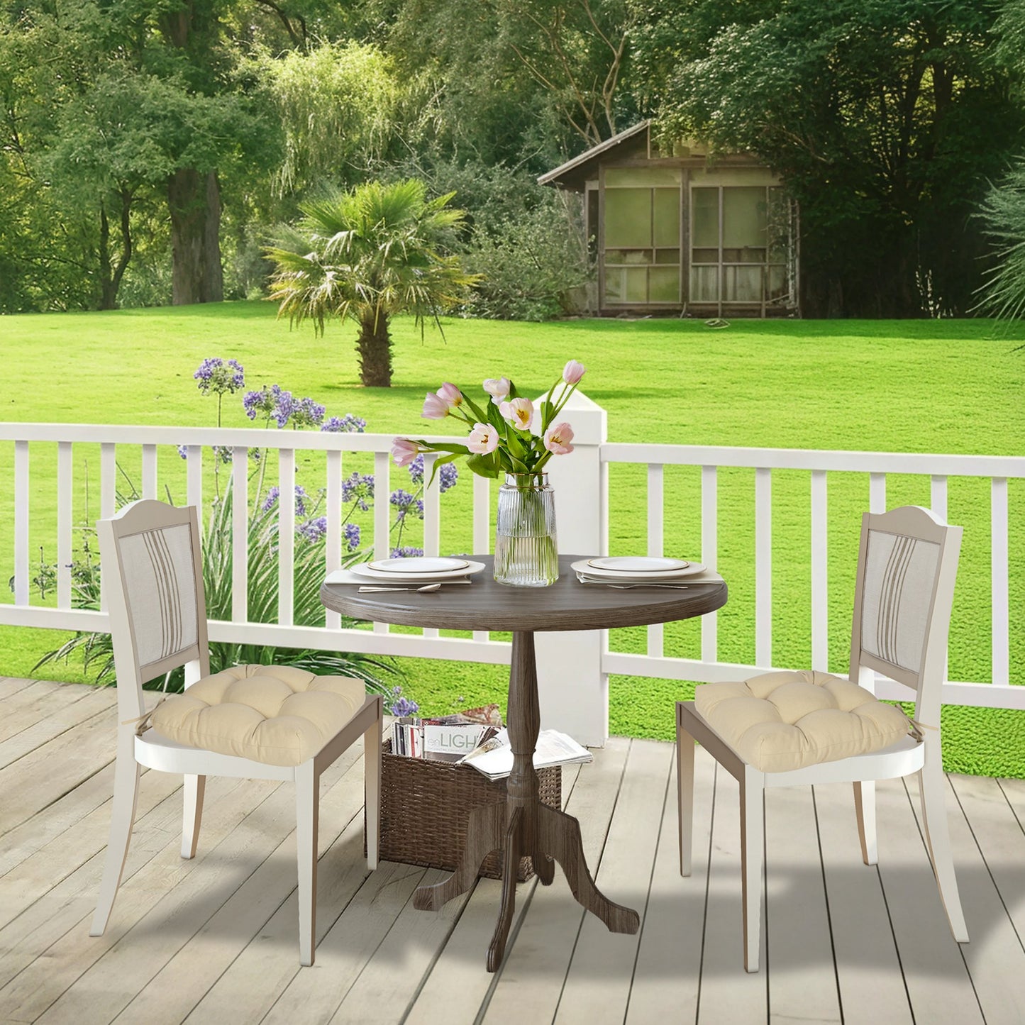19x19x5 Inch Tufted Outdoor Chair Cushions, Water and Fade Resistant Polyester Dining Chair Pads with Ties - Khaki Aoodor 