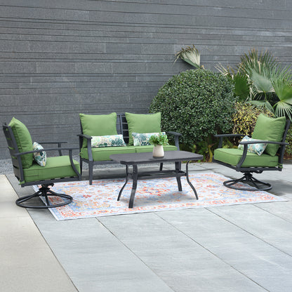 Patio Deep Chair Cushion, 2 Back 2 Seater 2 Pillow, Green
