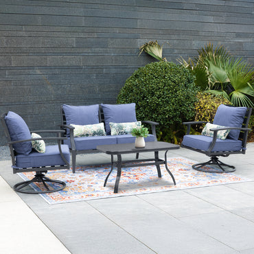 Patio Deep Chair Cushion, 2 Back 2 Seater 2 Pillow, Dark Blue Aoodor 