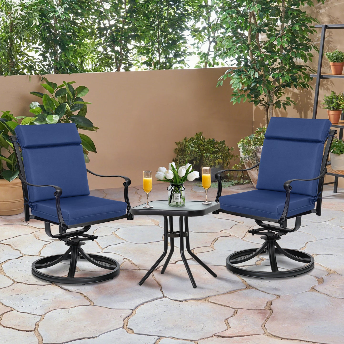 Outdoor Polyester High Back Dining Chair Cushion Set - Navy Blue Aoodor 