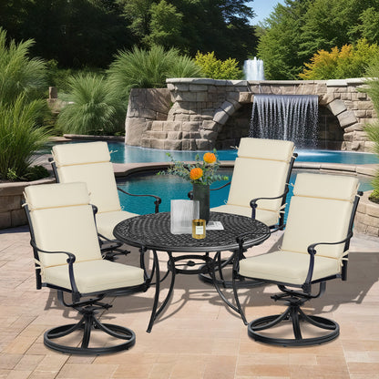 Outdoor High Back Dining Chair Cushion Set, Polyester Fabric, TPU Water Repellent Coating, Ivory