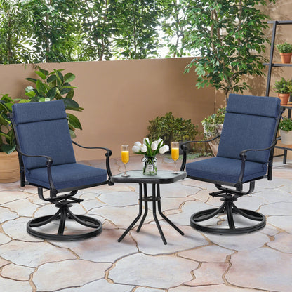 Outdoor High Back Dining Chair Cushion Set, Polyester Fabric, TPU Water Repellent Coating, Navy Blue