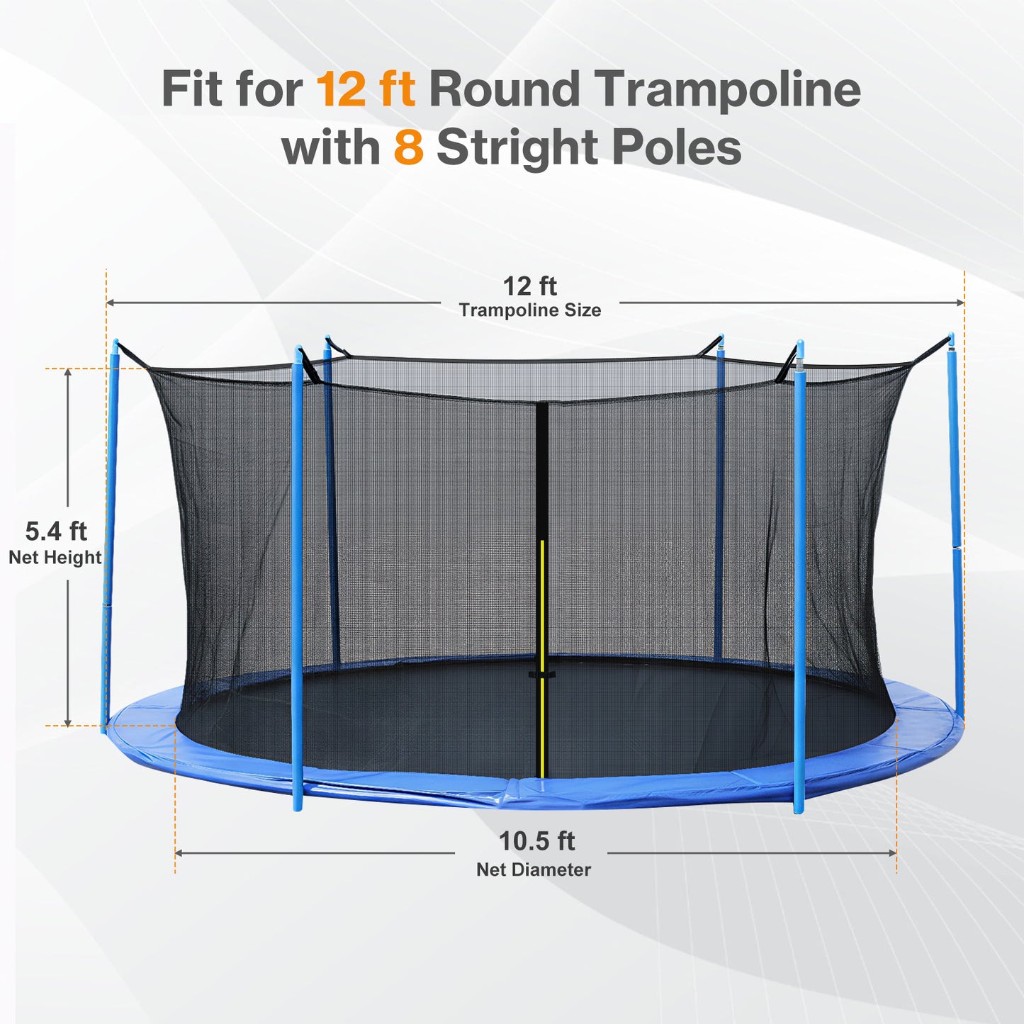Trampoline Replacement Net for Outdoor Round Frame Trampolines, Safety Enclosure Net