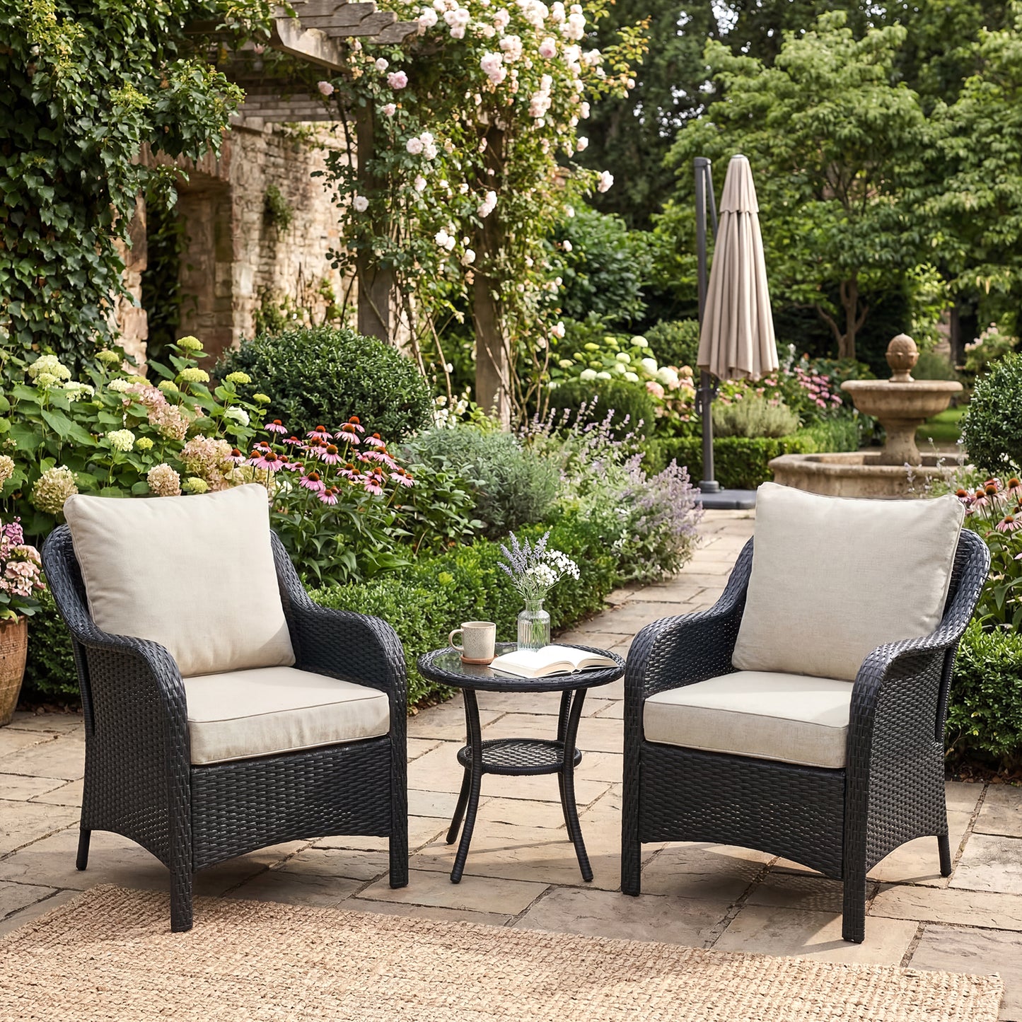 Outdoor Deep Seat Cushion Set, Patio Chair Back & Seat Cushions, Cream Beige