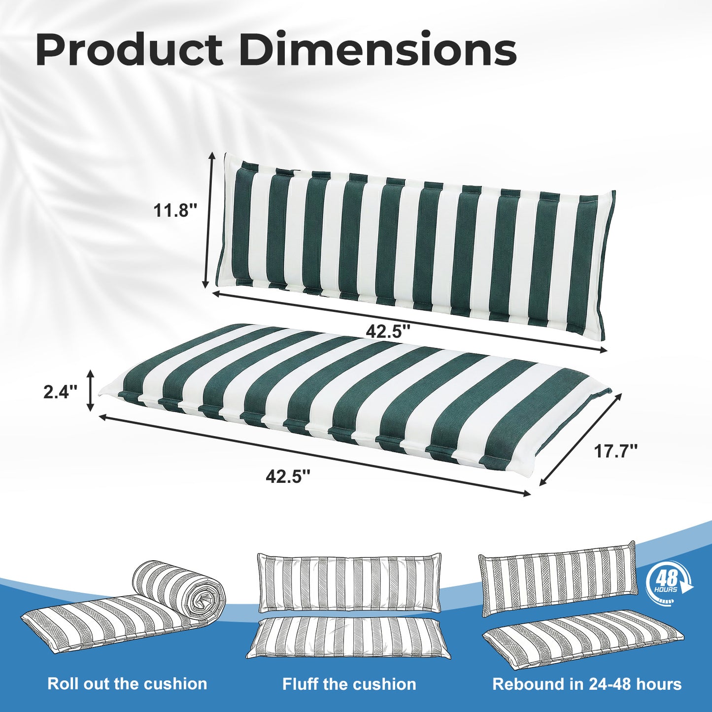 Outdoor 2-3 Seater Bench Cushion Set for Patio Swing and Bench, Green Stripe