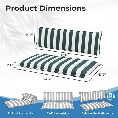 Outdoor 2-3 Seater Bench Cushion Set for Patio Swing and Bench, Green Stripe