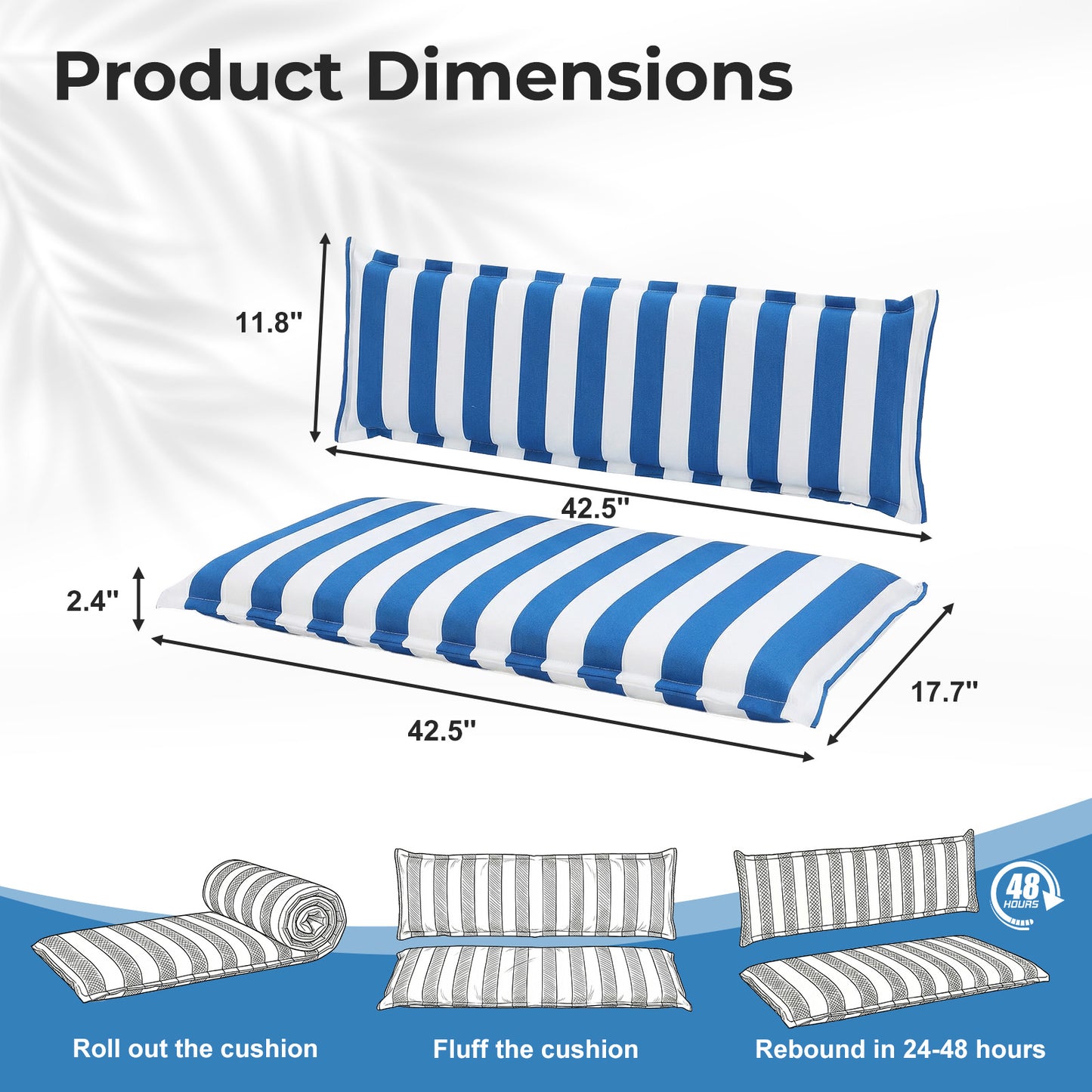 Outdoor 2-3 Seater Bench Cushion Set for Patio Swing and Bench, Blue Stripe