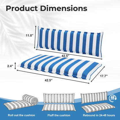 Outdoor 2-3 Seater Bench Cushion Set for Patio Swing and Bench, Blue Stripe