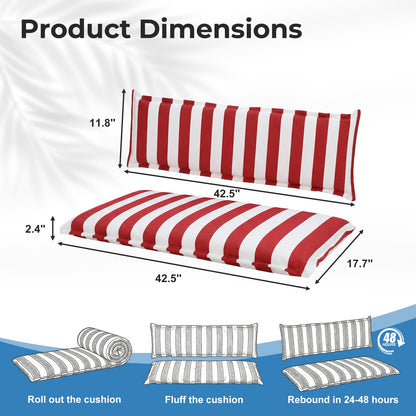 Outdoor 2-3 Seater Bench Cushion Set for Patio Swing and Bench, Red Stripe