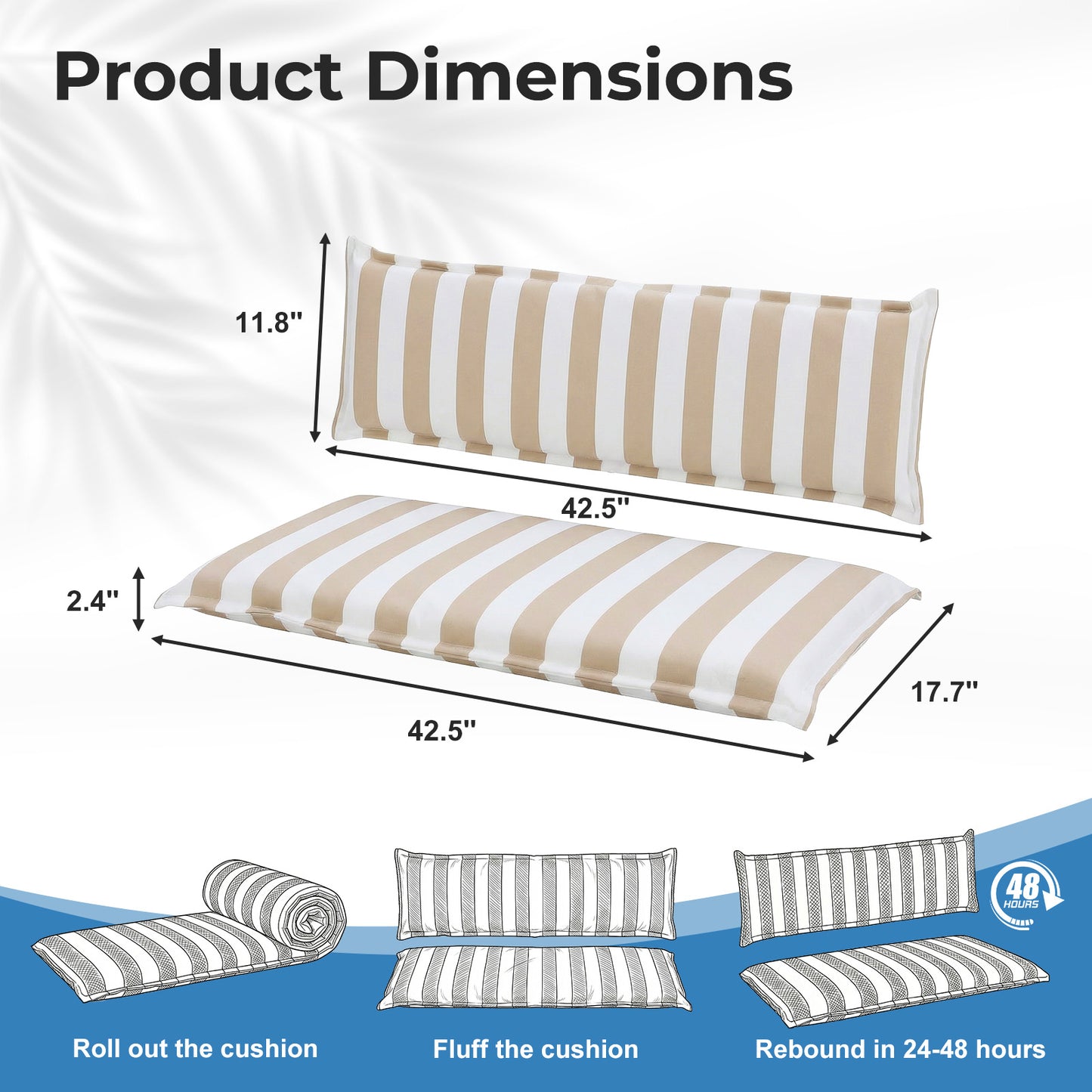 Outdoor 2-3 Seater Bench Cushion Set for Patio Swing and Bench, Beige Stripe